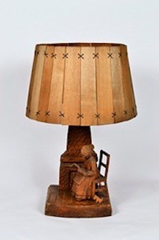 Carved Wooden Lamp with Wood Shade